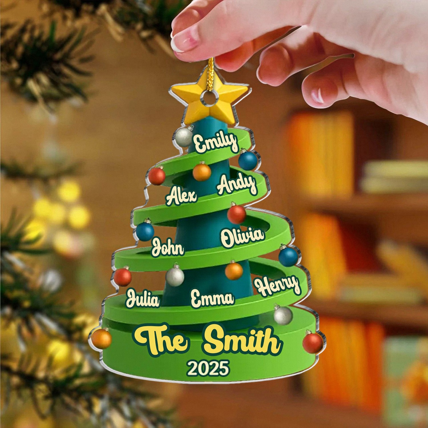 Personalized Family Tree Ornament with Custom Names, 3D Spiral Christmas Tree Keepsake, Acrylic Holiday Decoration, Christmas Gift for Large Families & Grandparents 2025