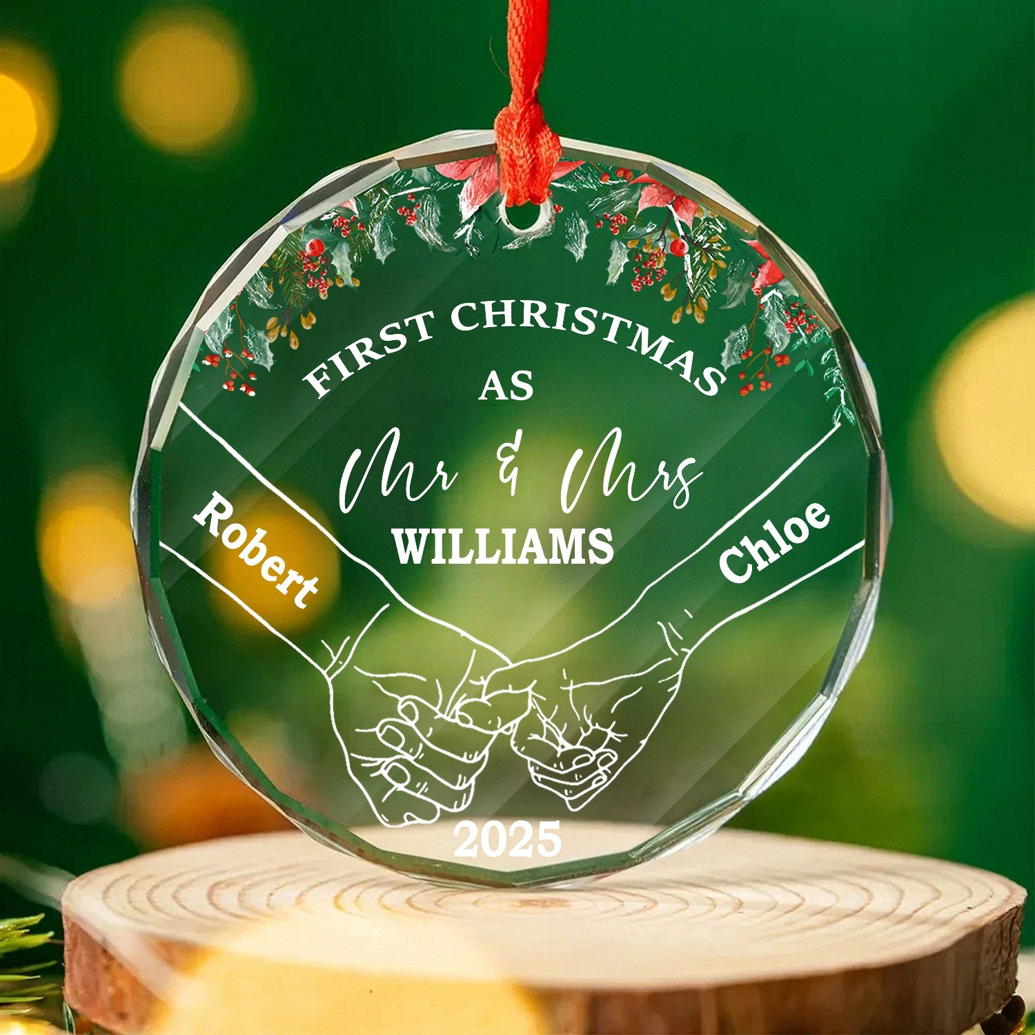 Personalized First Christmas as Mr & Mrs Ornament with Names & Year, Custom Faceted Glass Keepsake, Wedding & Anniversary Gift for Newlyweds & Couples 2025 XZDS4
