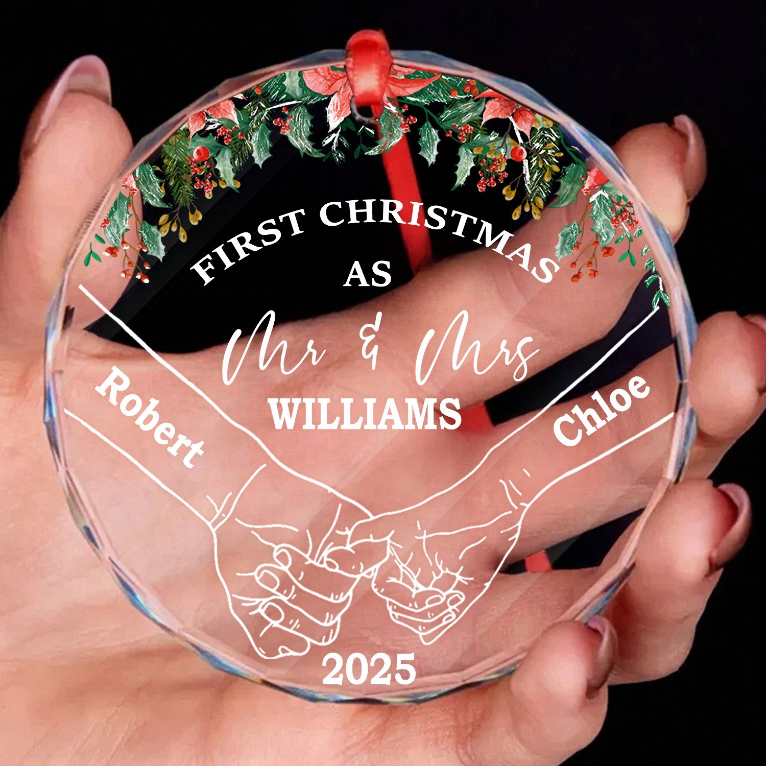 Personalized First Christmas as Mr & Mrs Ornament with Names & Year, Custom Faceted Glass Keepsake, Wedding & Anniversary Gift for Newlyweds & Couples 2025 XZDS4