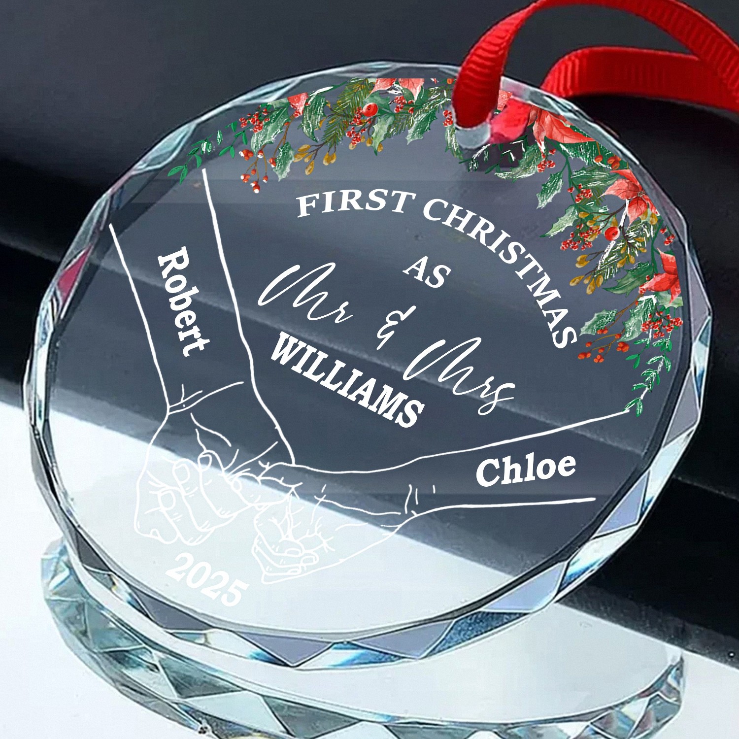 Personalized First Christmas as Mr & Mrs Ornament with Names & Year, Custom Faceted Glass Keepsake, Wedding & Anniversary Gift for Newlyweds & Couples 2025 XZDS4