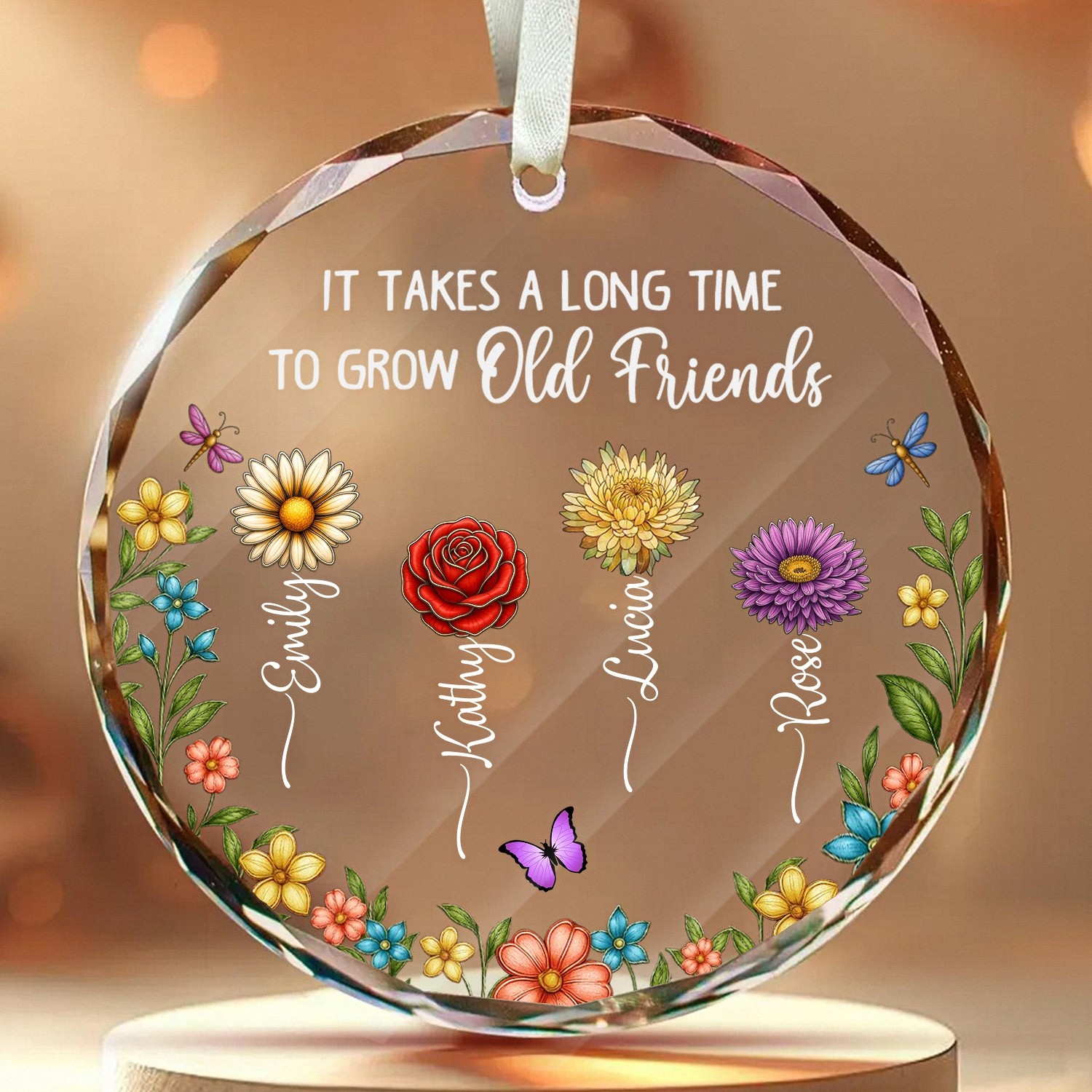 Personalized Friendship Ornament with Names Birth Flowers A Heartfelt Gift for Old Friends