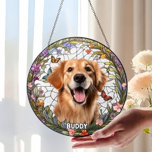 Personalized Golden Retriever Suncatcher, Stained Glass Style Window Hanging, Dog Memorial Gift for Pet Lovers, 2025