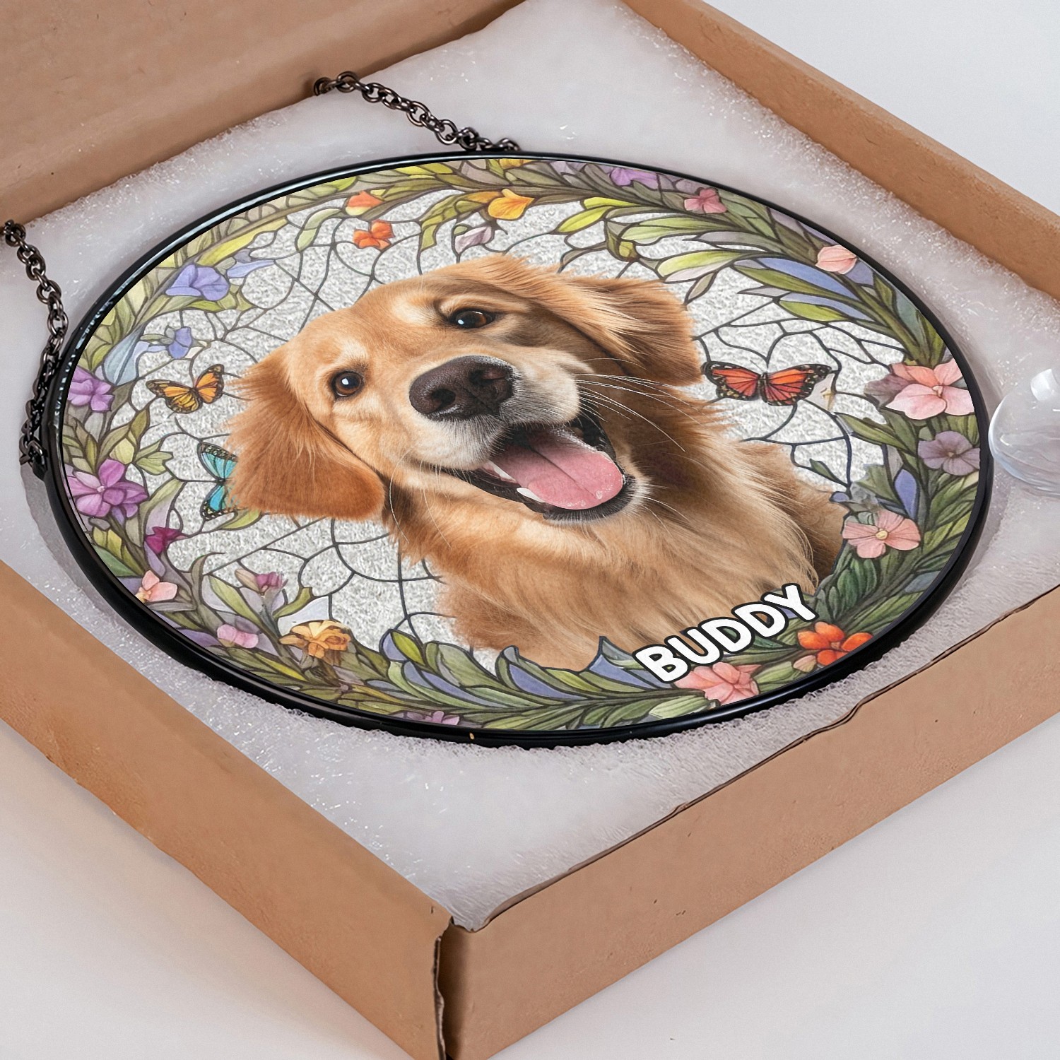 Personalized Golden Retriever Suncatcher, Stained Glass Style Window Hanging, Dog Memorial Gift for Pet Lovers, 2025