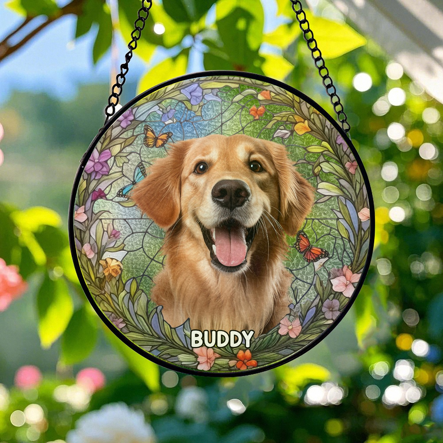 Personalized Golden Retriever Suncatcher, Stained Glass Style Window Hanging, Dog Memorial Gift for Pet Lovers, 2025