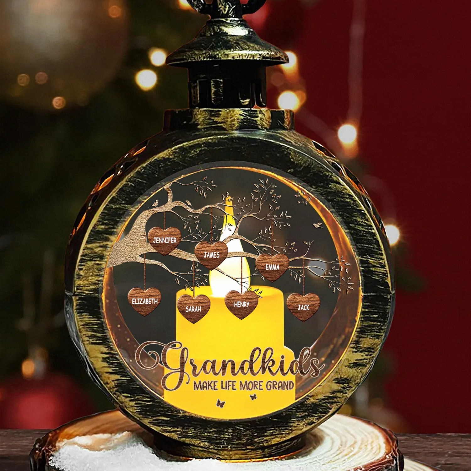 Personalized Grandkids Family Tree Lantern with Custom Names Make Life More Grand LED Light Vintage Style Keepsake Christmas Mothers Day Gift for Grandma Home Decor LG3U8