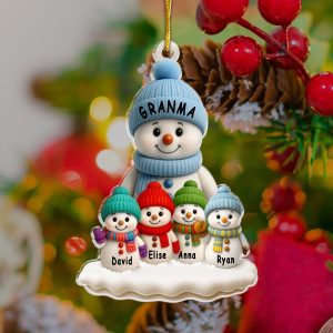Personalized Grandma and Grandkids Snowman Acrylic Ornament - Custom Christmas Gift for Grandmother with Names