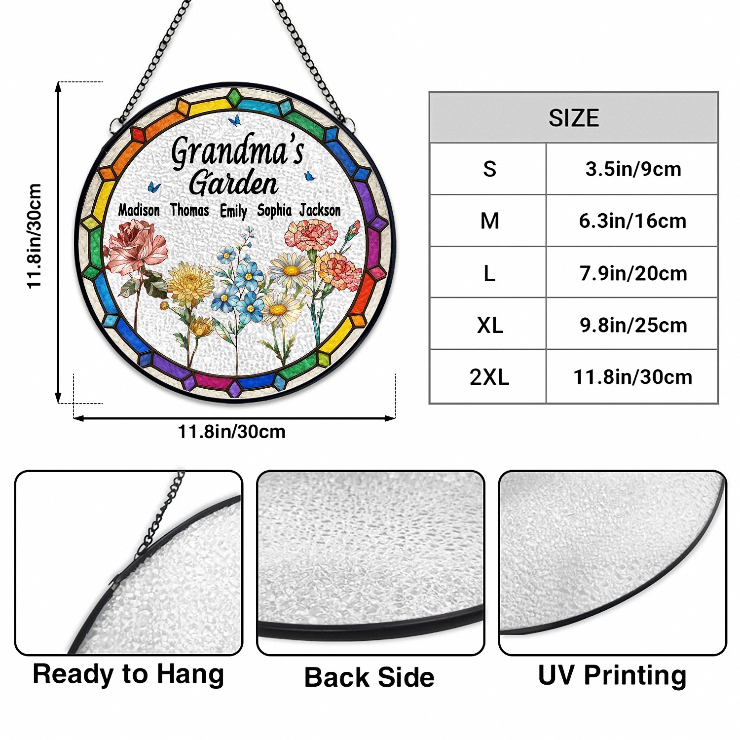 Personalized Grandmas Garden Suncatcher with Grandkids Names Stained Glass Effect with Birth Month Flowers Mothers Day Gift for Grandma Window Hanging Decor