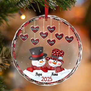 Personalized Grandparents Ornament with Grandkids' Names, Faceted Glass Snowman Keepsake, Christmas Gift for Papa & Nana, Family Tree Decor