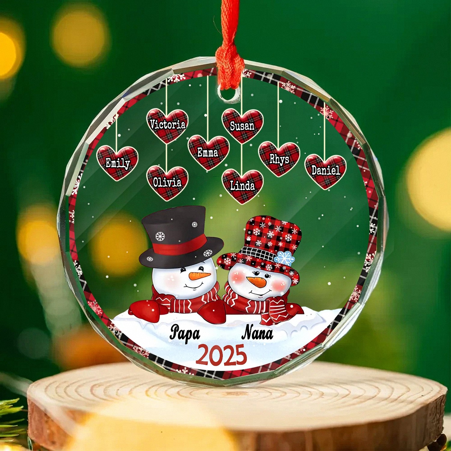 Personalized Grandparents Ornament with Grandkids' Names, Faceted Glass Snowman Keepsake, Christmas Gift for Papa & Nana, Family Tree Decor