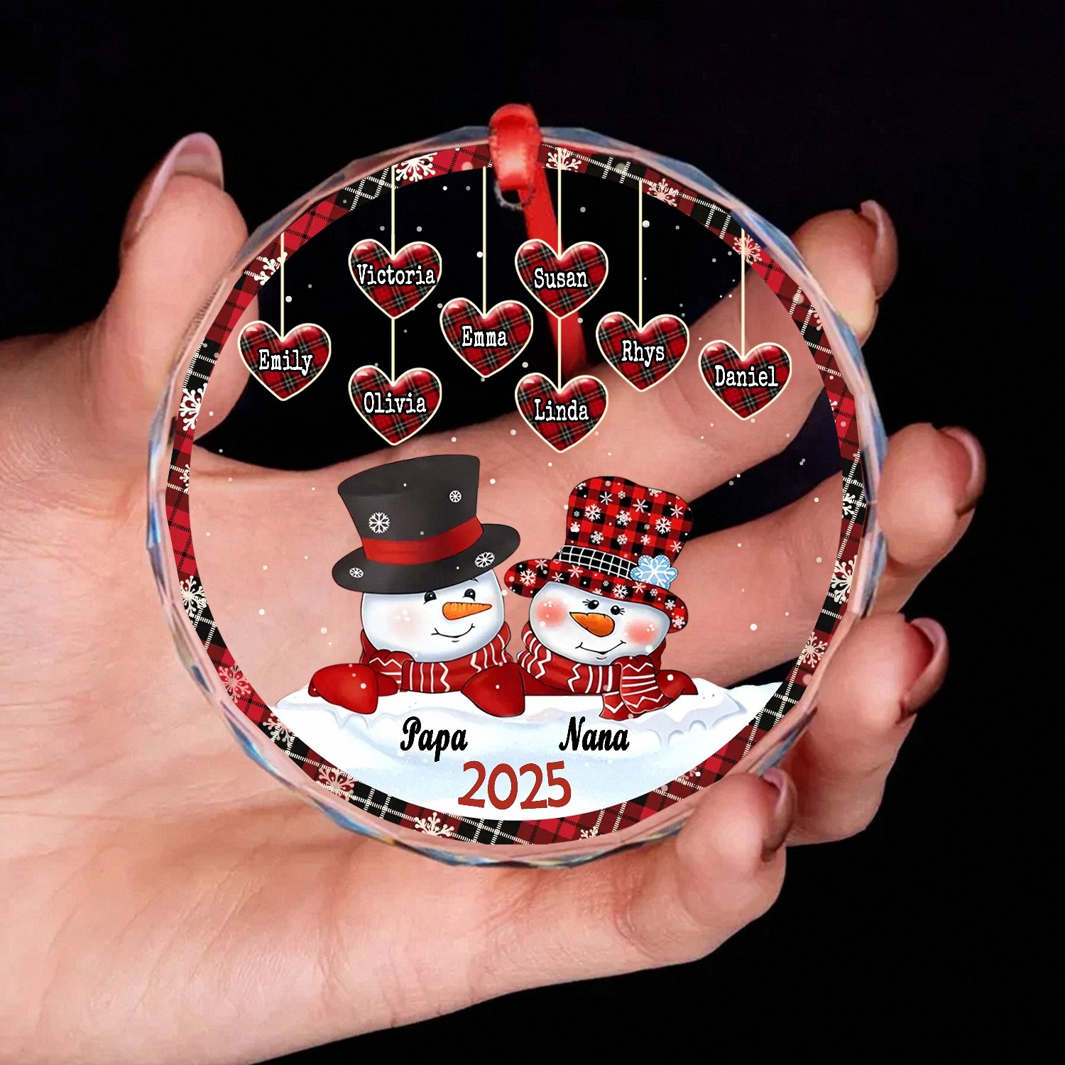 Personalized Grandparents Ornament with Grandkids' Names, Faceted Glass Snowman Keepsake, Christmas Gift for Papa & Nana, Family Tree Decor