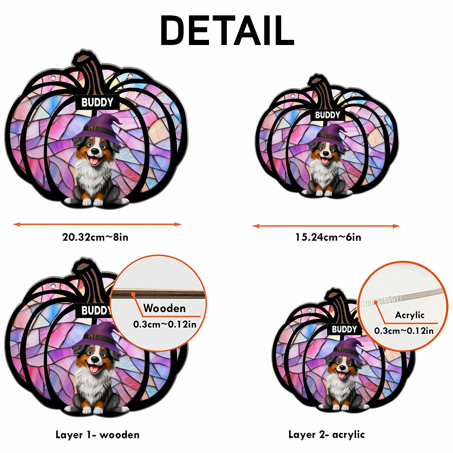 Personalized Halloween Pet Sign with Names, Crescent Suncatcher with Dogs in Costume, Stained Glass Effect Window Hanging, Spooky Season Decor Gift for Dog Lovers