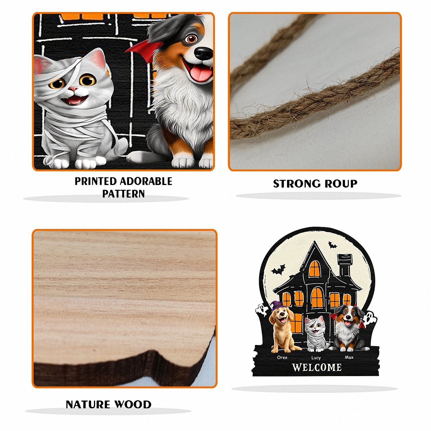 Personalized Halloween Pet Welcome Sign with Names Haunted House Door Hanger Layered Wooden Spooky Decor Funny Halloween Gift for Dog Cat Lovers