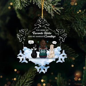 Personalized Hardest Goodbye Pet Memorial Ornament with Angel Dogs Snowflake Shaped Acrylic Keepsake Christmas Pet Loss Bereavement Gift for Grieving Owners Sympathy Remembrance Decor