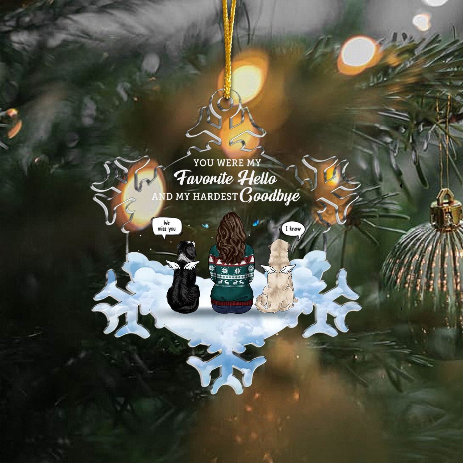 Personalized Hardest Goodbye Pet Memorial Ornament with Angel Dogs Snowflake Shaped Acrylic Keepsake Christmas Pet Loss Bereavement Gift for Grieving Owners Sympathy Remembrance Decor
