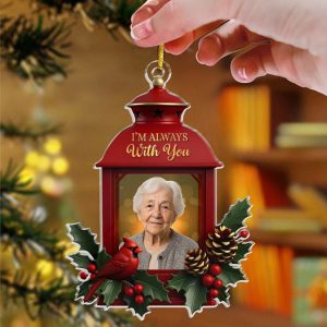 Personalized Im Always With You Memorial Ornament with Photo Custom Red Lantern Keepsake Layered Acrylic Style with Cardinal Christmas Bereavement Gift for Loss of a Loved One-KOK9Y