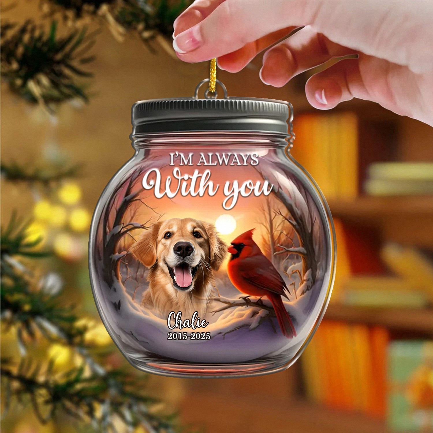 Personalized Im Always With You Memorial Ornament with Photo Dates Custom Mason Jar Keepsake with Cardinal Christmas Bereavement Gift for Loss of a Loved One Sympathy Tree Decoration MNDYF