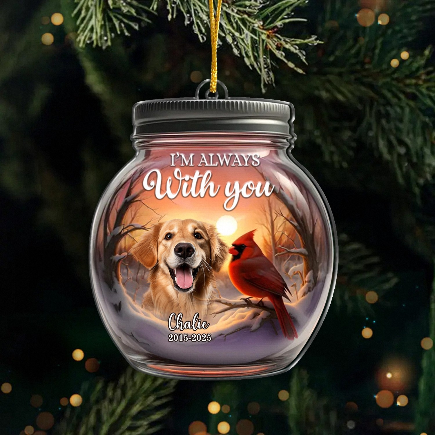 Personalized Im Always With You Memorial Ornament with Photo Dates Custom Mason Jar Keepsake with Cardinal Christmas Bereavement Gift for Loss of a Loved One Sympathy Tree Decoration MNDYF