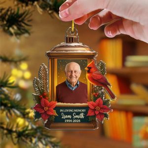 Personalized In Loving Memory Memorial Ornament with Photo Dates Custom Lantern Keepsake with Cardinal Christmas Bereavement Gift for Loss of a Loved One Sympathy Tree Decoration CH5U8
