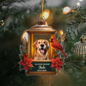 Personalized In Loving Memory Pet Memorial Ornament with Photo Dates Custom Lantern Keepsake with Cardinal Christmas Bereavement Gift for Grieving Dog Owners Sympathy Tree Decoration-CH5U8