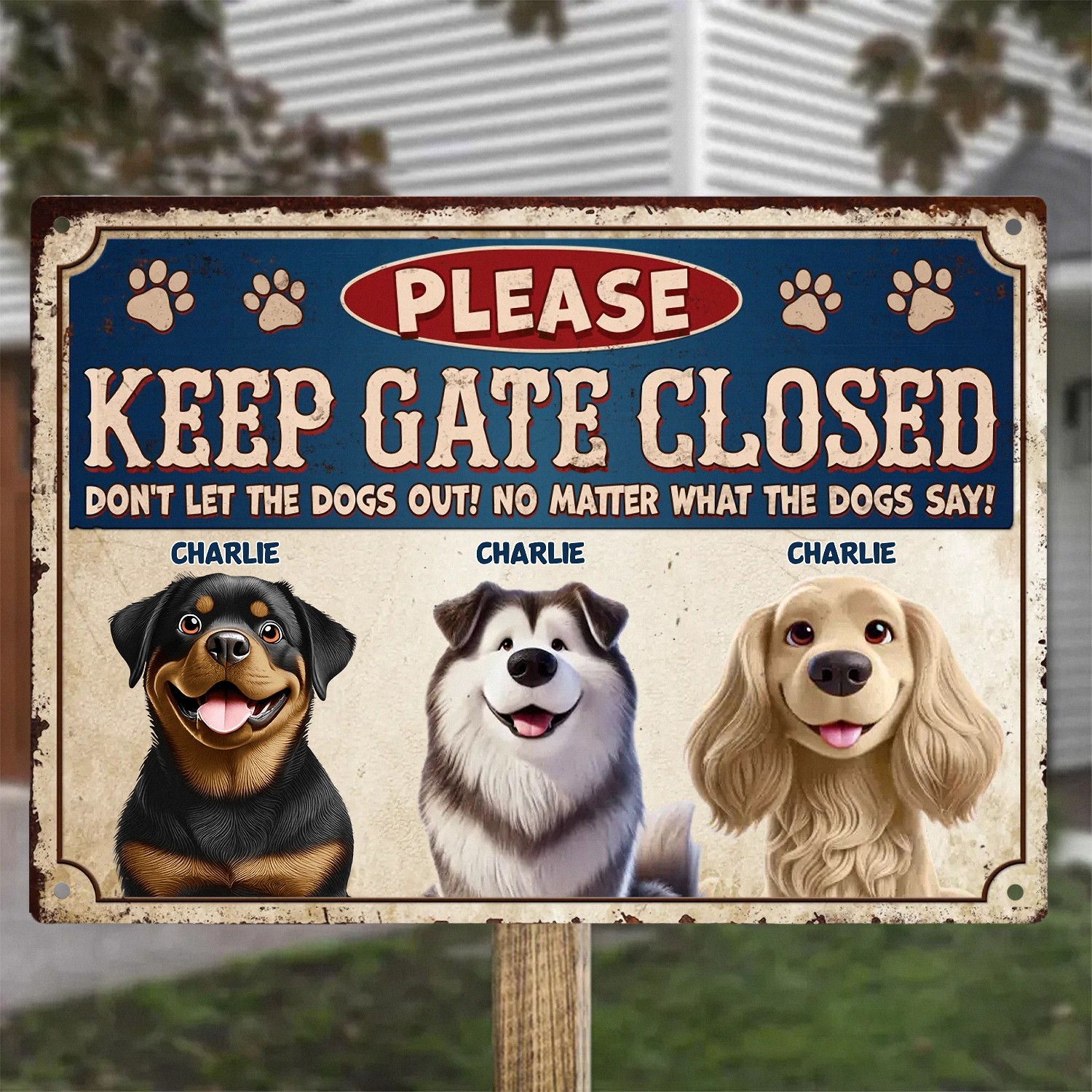 Personalized Keep Gate Closed Dog Sign with Custom Names Dont Let The Dogs Out Funny Metal Plaque Vintage Style Yard Decor Housewarming Gift for Dog Owners Fence Gate Warning Sign-SZOQJ