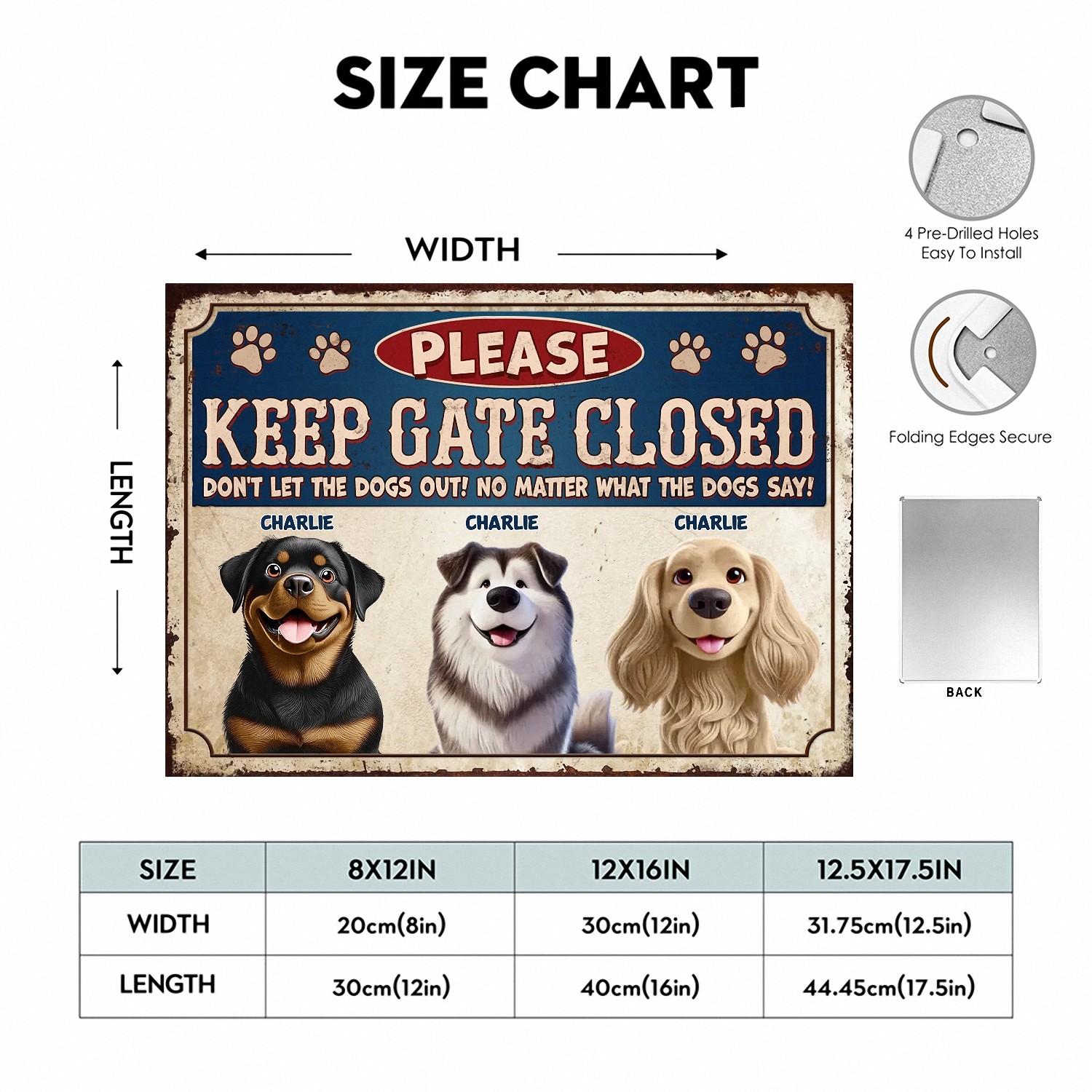 Personalized Keep Gate Closed Dog Sign with Custom Names Dont Let The Dogs Out Funny Metal Plaque Vintage Style Yard Decor Housewarming Gift for Dog Owners Fence Gate Warning Sign-SZOQJ