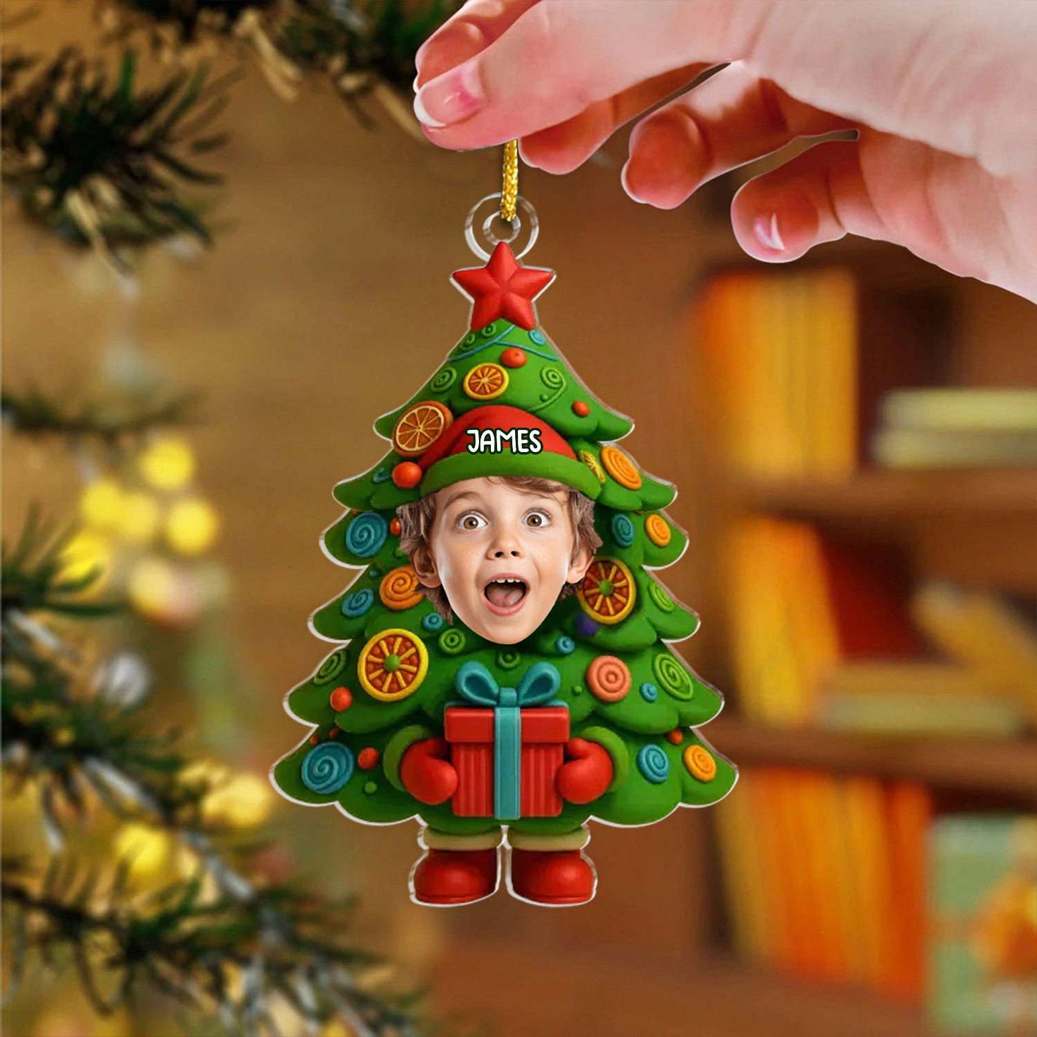 Personalized Kids Photo Christmas Ornament with Name, Funny Face Christmas Tree Keepsake, Custom Acrylic Decoration, Christmas Gift for Son, Daughter or Grandchild, Holiday Tree Decor