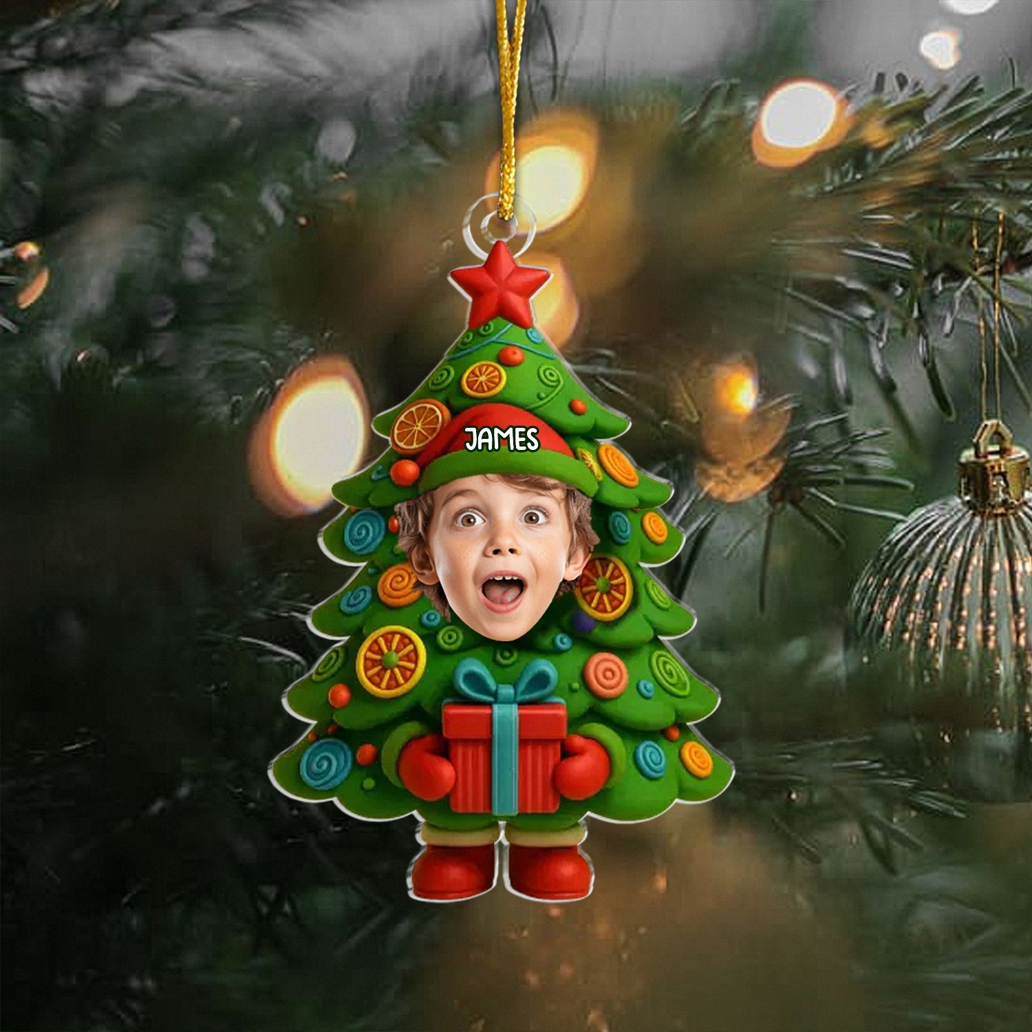 Personalized Kids Photo Christmas Ornament with Name, Funny Face Christmas Tree Keepsake, Custom Acrylic Decoration, Christmas Gift for Son, Daughter or Grandchild, Holiday Tree Decor