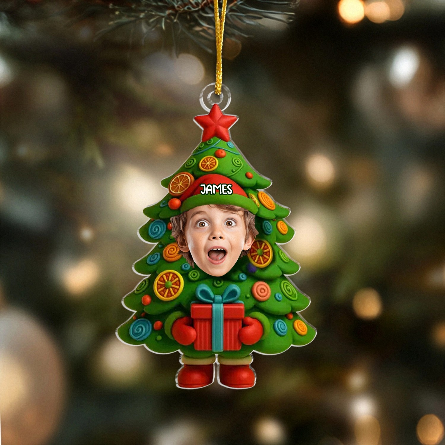 Personalized Kids Photo Christmas Ornament with Name, Funny Face Christmas Tree Keepsake, Custom Acrylic Decoration, Christmas Gift for Son, Daughter or Grandchild, Holiday Tree Decor