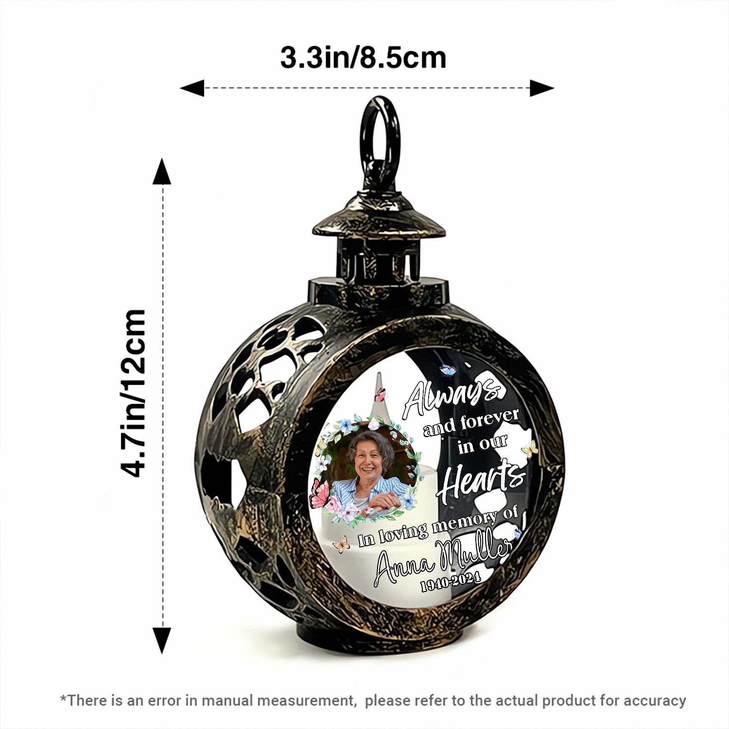 Personalized Memorial Christmas Ornament with Custom Photo Name Dates In Loving Memory LED Lantern Vintage Style Bereavement Gift for Loss of a Loved One Sympathy Tree Decoration 99IOT