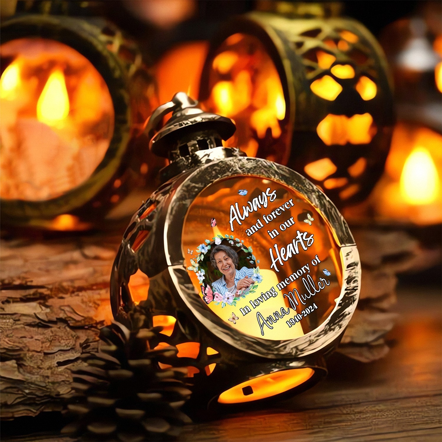 Personalized Memorial Christmas Ornament with Custom Photo Name Dates In Loving Memory LED Lantern Vintage Style Bereavement Gift for Loss of a Loved One Sympathy Tree Decoration 99IOT
