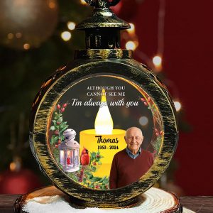 Personalized Memorial Lantern with Custom Photo Dates Always With You LED Light Keepsake Vintage Style Cardinal Bereavement Gift for Loss of Loved One Sympathy Decor DIDH4
