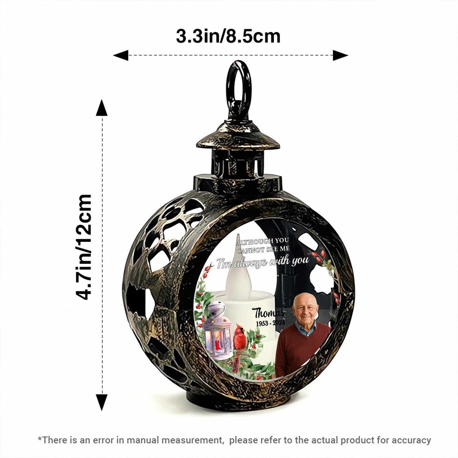 Personalized Memorial Lantern with Custom Photo Dates Always With You LED Light Keepsake Vintage Style Cardinal Bereavement Gift for Loss of Loved One Sympathy Decor DIDH4