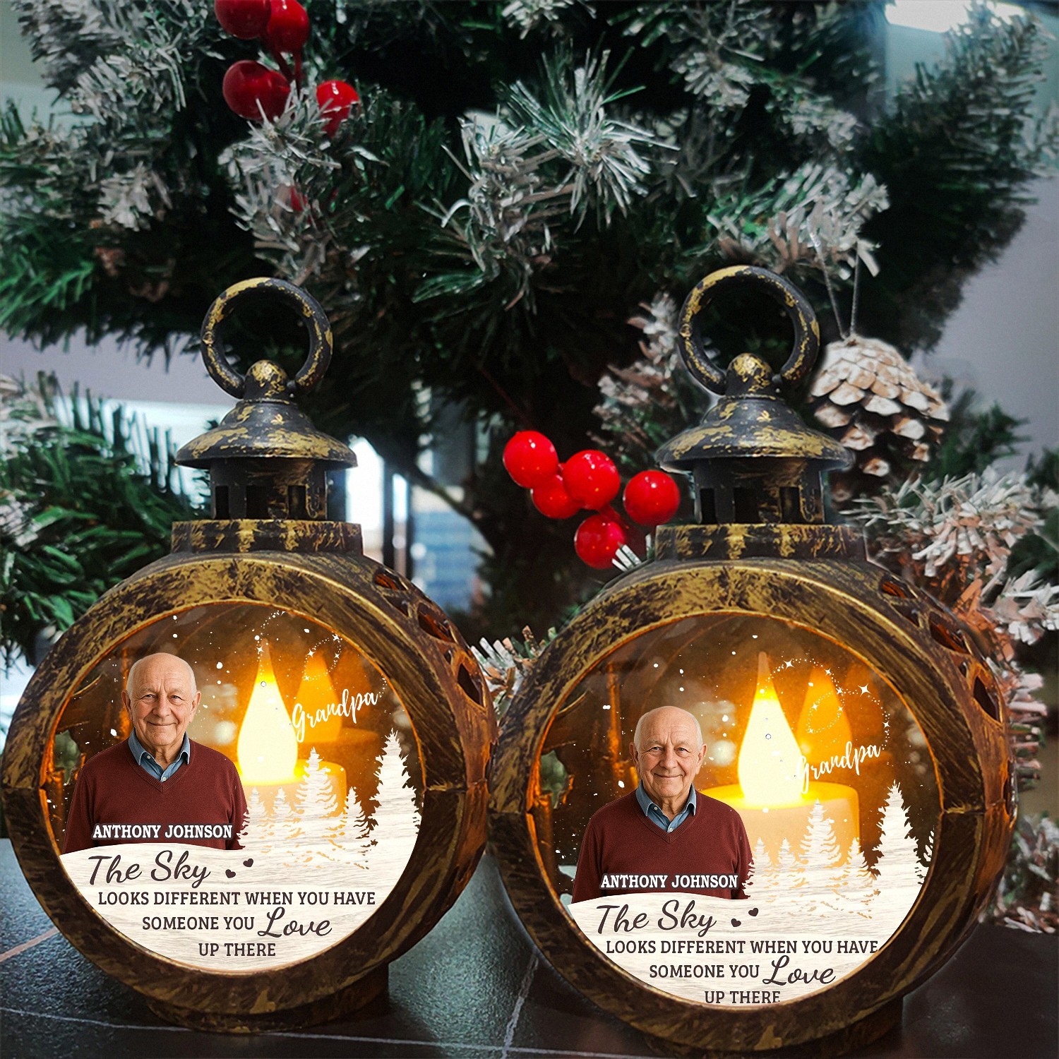 Personalized Memorial Lantern with Custom Photo The Sky Looks Different LED Light Vintage Style Keepsake In Loving 7TSVL