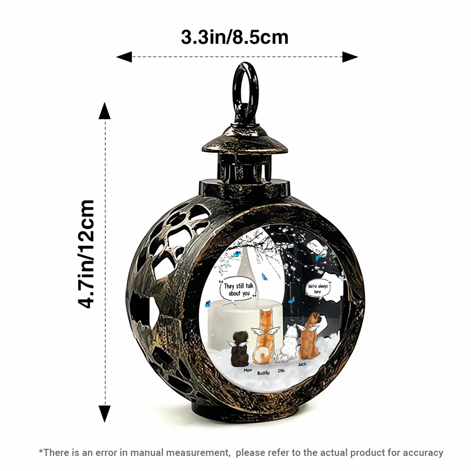 Personalized MultiPet Memorial Lantern with Custom Names Were Always Here Angel Dog LED Light Vintage Style Keepsake Pet Loss Bereavement Gift for Grieving Owners Sympathy Decor 79QVJ
