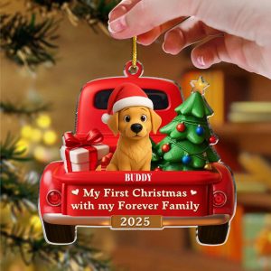 Personalized My First Christmas Puppy Ornament Custom Name Red Truck Keepsake Acrylic Tree Decoration New Pet Adoption Gift for Dog Lovers 2025