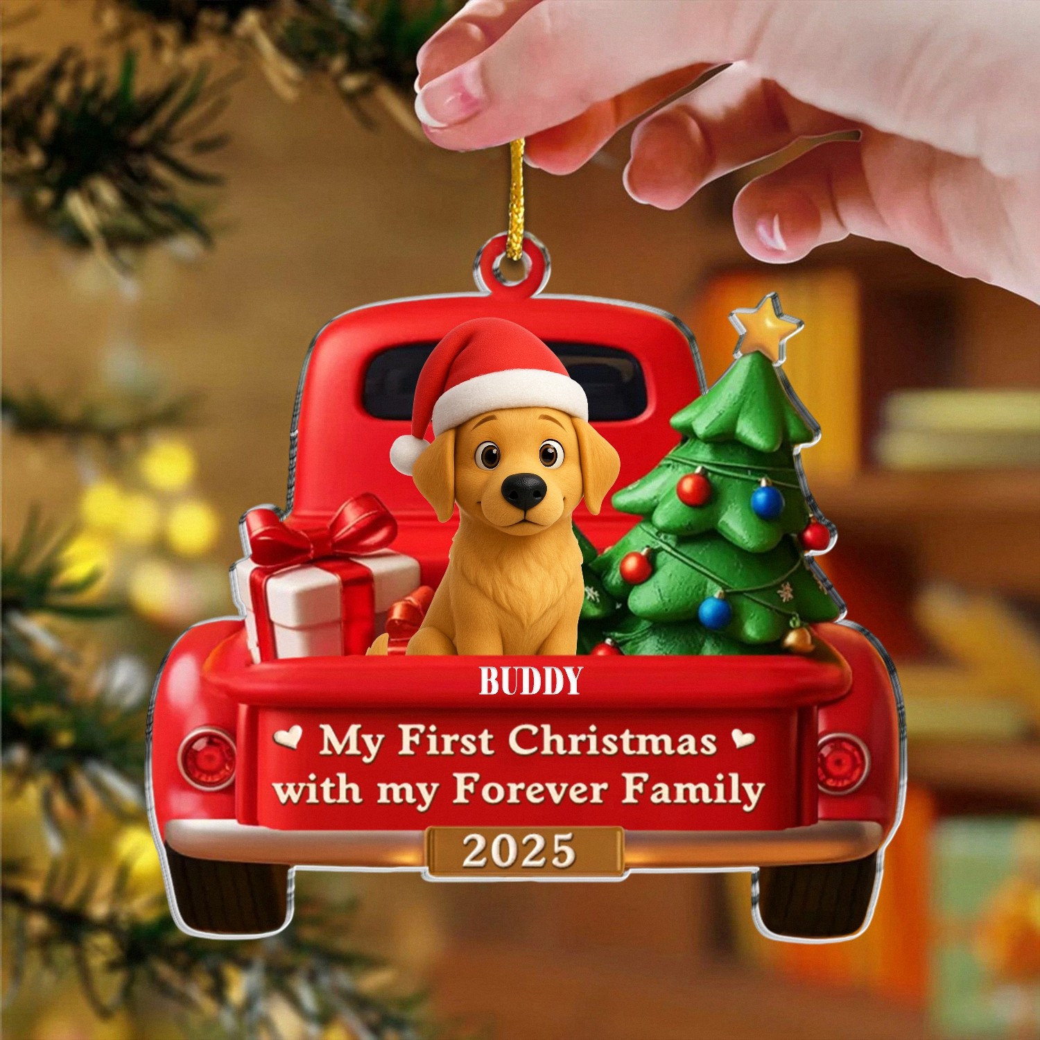Personalized My First Christmas Puppy Ornament Custom Name Red Truck Keepsake Acrylic Tree Decoration New Pet Adoption Gift for Dog Lovers 2025