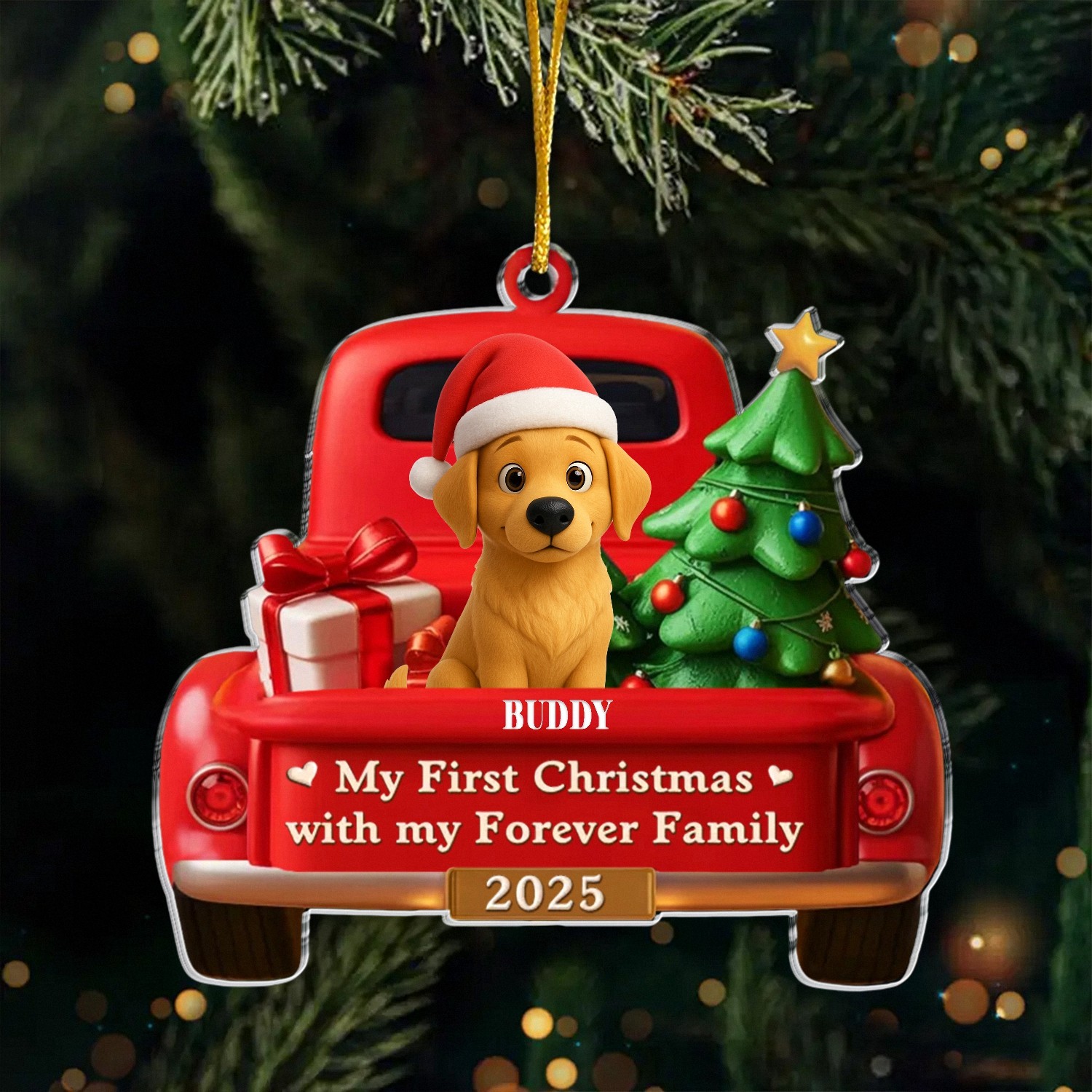Personalized My First Christmas Puppy Ornament Custom Name Red Truck Keepsake Acrylic Tree Decoration New Pet Adoption Gift for Dog Lovers 2025