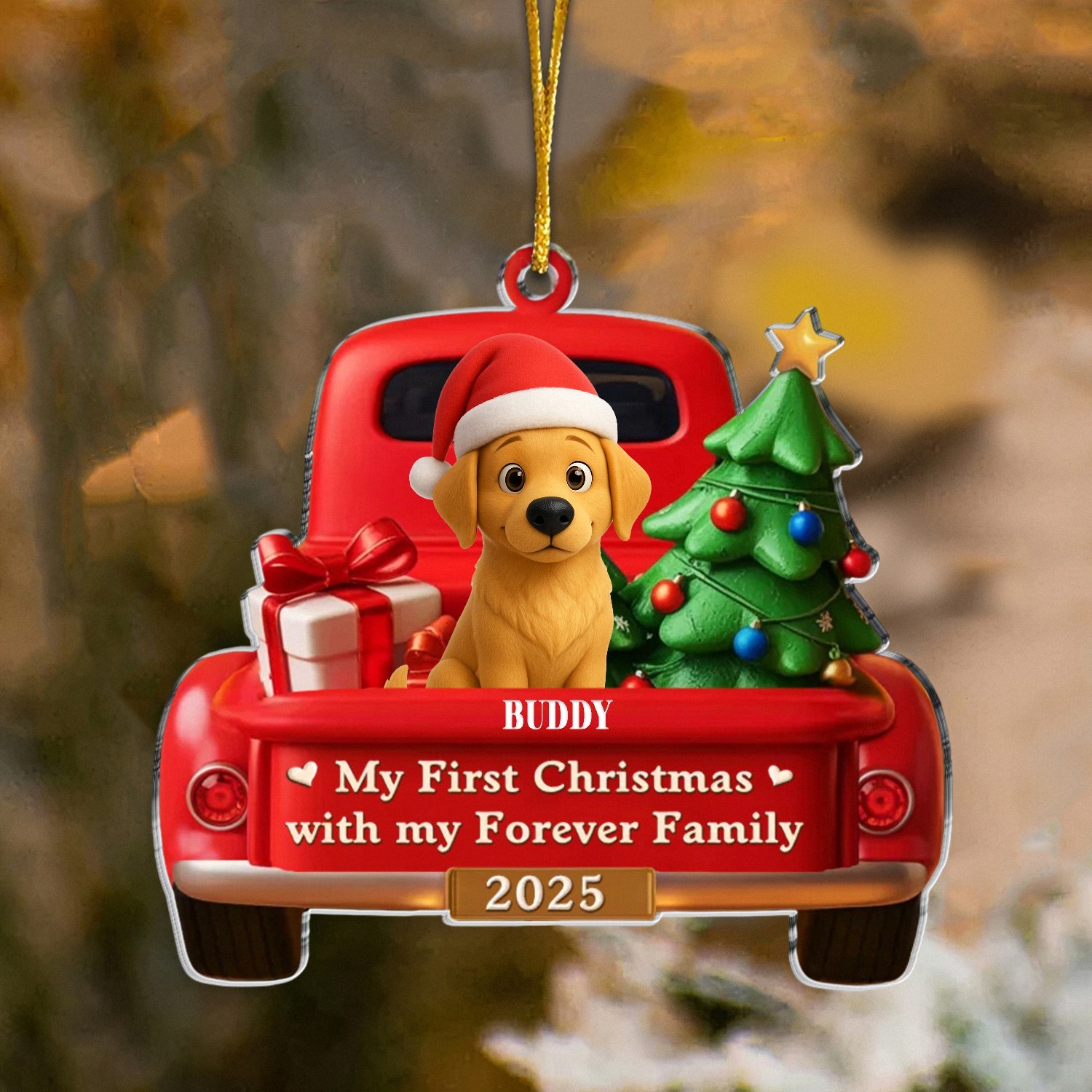 Personalized My First Christmas Puppy Ornament Custom Name Red Truck Keepsake Acrylic Tree Decoration New Pet Adoption Gift for Dog Lovers 2025