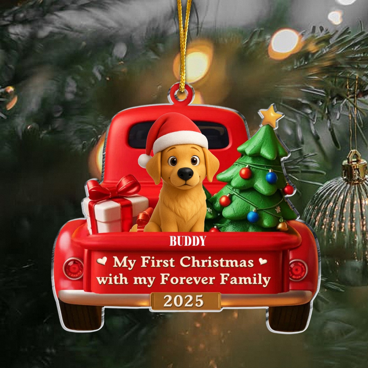 Personalized My First Christmas Puppy Ornament Custom Name Red Truck Keepsake Acrylic Tree Decoration New Pet Adoption Gift for Dog Lovers 2025
