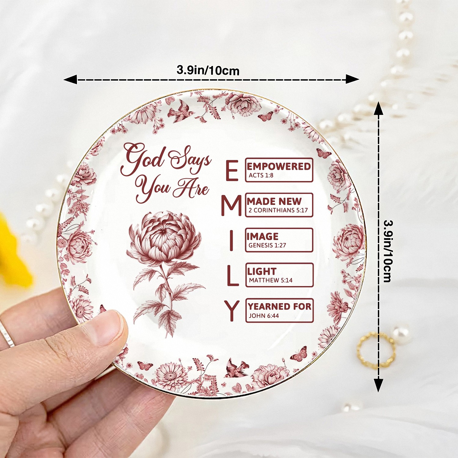 Personalized Name God Says You Are Christian Trinket Dish Ceramic Jewelry Tray with Bible Verses Baptism Gift for Women