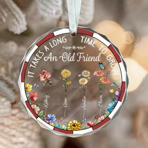 Personalized Old Friends Ornament with Custom Names Birth Flowers Friendship Keepsake