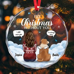Personalized Pet Memorial 1st Christmas Without You Ornament Angel Dog Faceted Glass Style Keepsake Pet Loss Bereavement Gift for Grieving Owners Sympathy Remembrance Gift