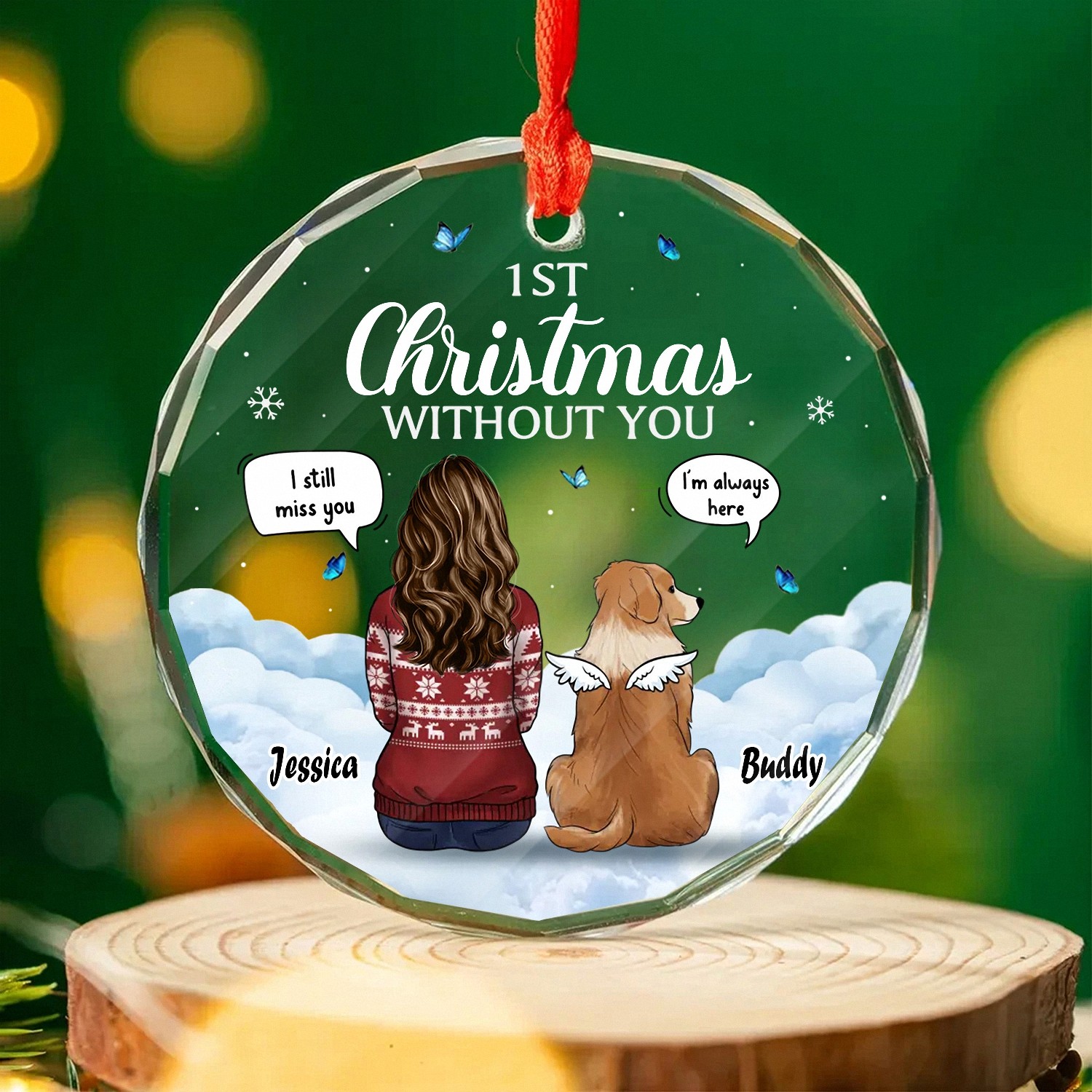 Personalized Pet Memorial 1st Christmas Without You Ornament Angel Dog Faceted Glass Style Keepsake Pet Loss Bereavement Gift for Grieving Owners Sympathy Remembrance Gift