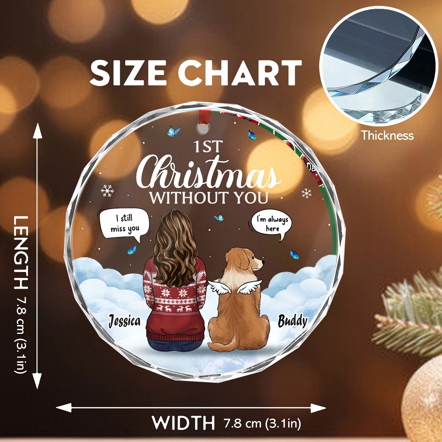 Personalized Pet Memorial 1st Christmas Without You Ornament Angel Dog Faceted Glass Style Keepsake Pet Loss Bereavement Gift for Grieving Owners Sympathy Remembrance Gift