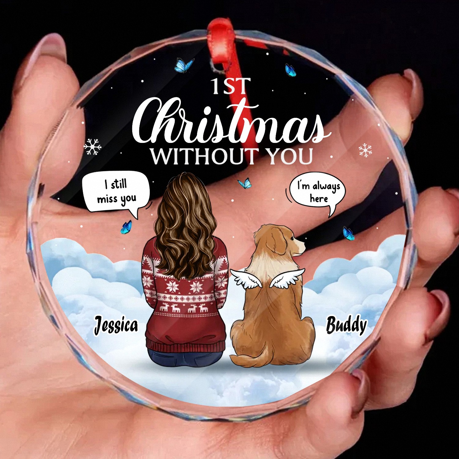 Personalized Pet Memorial 1st Christmas Without You Ornament Angel Dog Faceted Glass Style Keepsake Pet Loss Bereavement Gift for Grieving Owners Sympathy Remembrance Gift