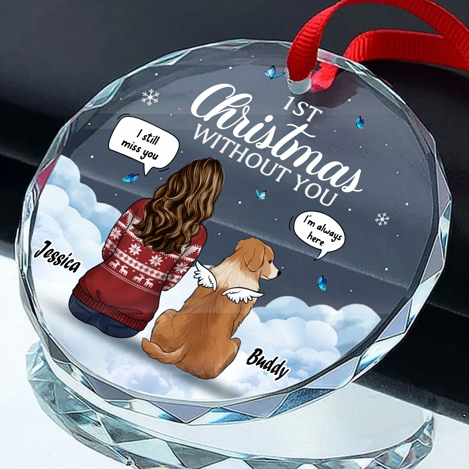 Personalized Pet Memorial 1st Christmas Without You Ornament Angel Dog Faceted Glass Style Keepsake Pet Loss Bereavement Gift for Grieving Owners Sympathy Remembrance Gift