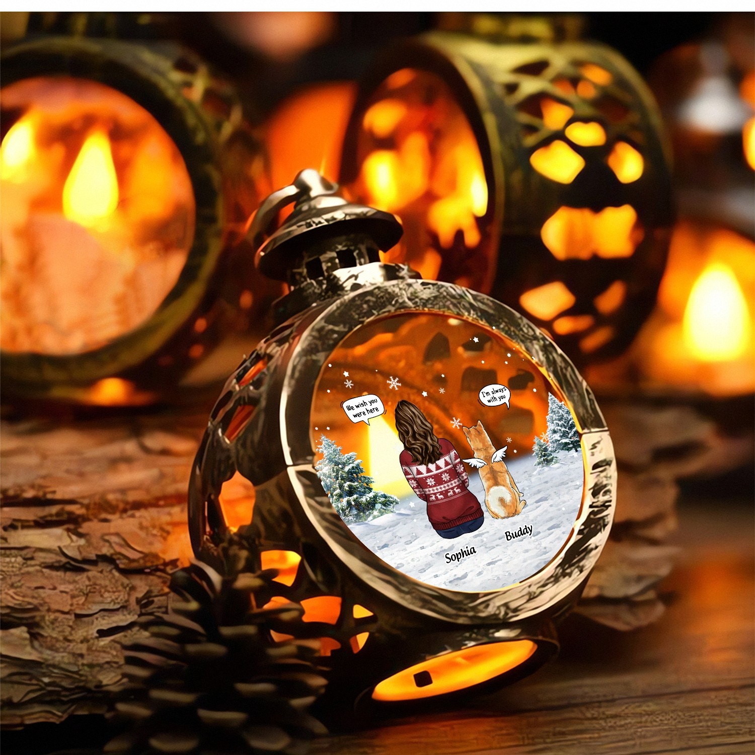 Personalized Pet Memorial Lantern with Custom Names Im Always With You Angel Dog LED Light Vintage Style Keepsake Pet Loss Bereavement Gift for Grieving Owners Sympathy Decor-3EEOM