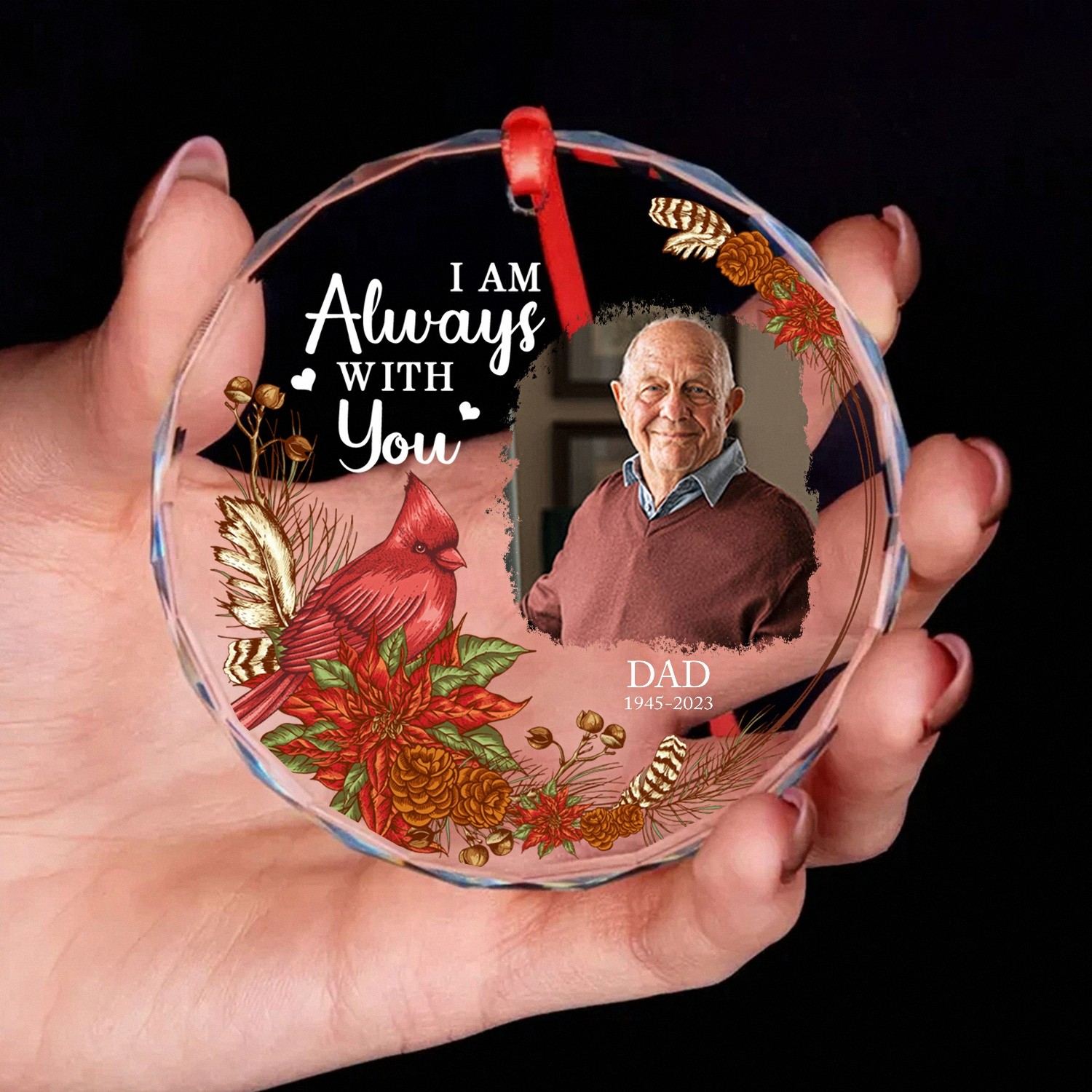 Personalized Photo Memorial Ornament Always With You Cardinal Keepsake with Name and Dates