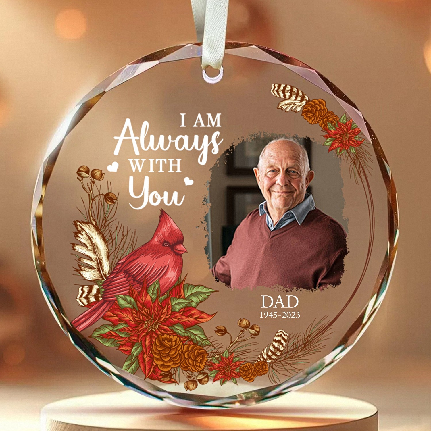 Personalized Photo Memorial Ornament Always With You Cardinal Keepsake with Name and Dates