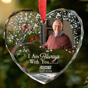 Personalized Photo Memorial Ornament, Heart-Shaped, with Custom Name & Birth Flower